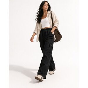 Susan Graver Pure Crop Pants Women LT Black Linen Blend Elastic Waist Coastal